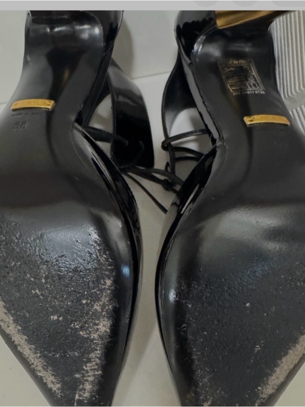 TOM FORD Chain Heel Black & Gold Leather Sandals 38.5 - Picture 3 of 5